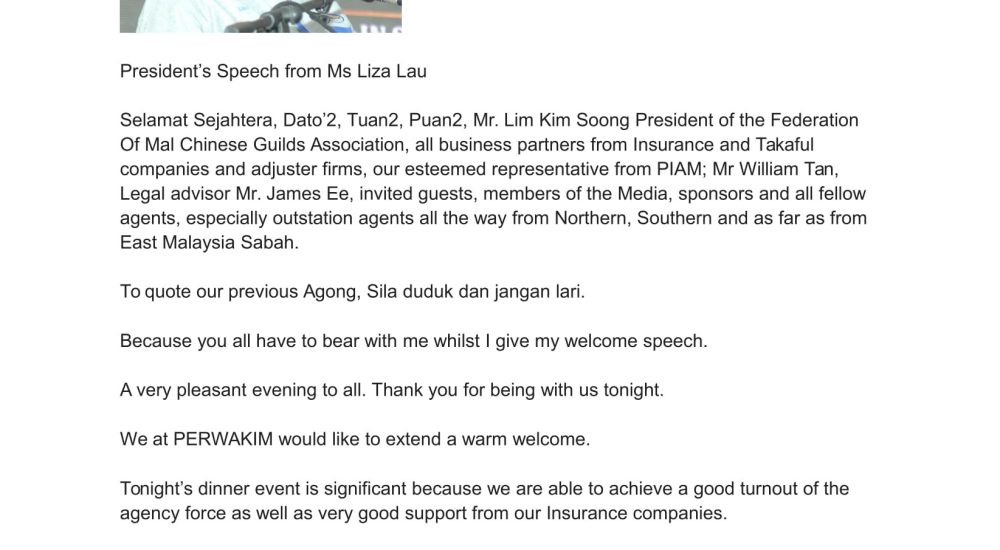 The President Speech in Annual Dinner 2019 by Ms Liza Lau